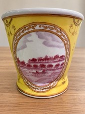 Chinese Porcelain Cachepot Planter Yellow Pink Landscape 5” Chinoiserie picture