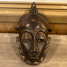 Vintage African Mask Hand Carved Wood Baule Yaure Tribal Wall Decor 11