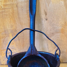Vintage Cast Iron Cauldron/smelting Pot 6 in w/ Ladle Double Handle Pour Spout picture