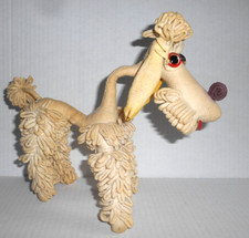 MCM Handmade VTG 1950s Wool Felt POODLE DOG Armature Sculpture Art Glass Eyes picture