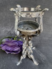 Vtg Heavy Silver Plated Cast Metal Pillar Candle Holder Stand Gothic Brutalist picture