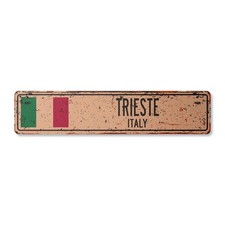 Trieste Italy Vintage Aluminum Street Sign Italian Flag City Country Road Rus... picture
