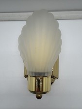 Vintage Frosted Glass Art Deco Seashell Brass wall Sconce Fixture picture