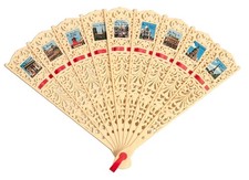 Travel Souvenir Fan Paris Landmark Photos Heavy Plastic And Red Ribbon Vintage picture
