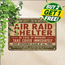WW2 Air Shelter Bunker Vintage Metal Sign Military History Decor Plaque picture