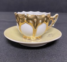Demitasse Porcelain Teacup & Saucer Accented With Gold Unmarked picture