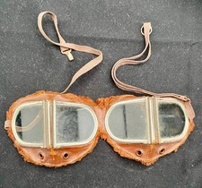BEAUTIFUL VINTAGE RARE UK WW 1 PILOT FLIGHT GOOGLES, LEATHER/METAL FRAME c1915 g picture
