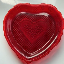 VTG-Avon Ruby Red Heart & Diamond Pattern Candy-Trinket Dish PRISTINE picture