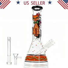 '3 Cats' Hookah 10inch Glass Bongs and Water Pipes Smoking Beaker bong 14mm bowl picture