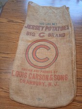 Vintage Big C Louis Carson & Son Cranbury NJ Burlap Farm Feed Seed Potato Bag picture