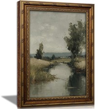 KKP Antique Gold Framed Creek Wall Art, Vintage Riverside Canvas Prints picture