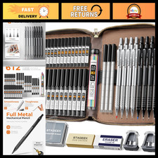 45PCS Black Silver Metal Mechanical Pencil Set with Leather Case - Art & School picture