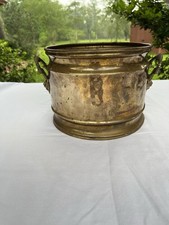Vintage Antique  Mid Century English Brass Planter  Pot with Lion Head Handles  picture