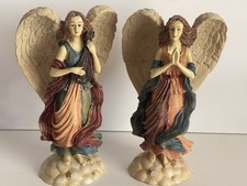 Vintage 1996 FIGI Graphics Set Of 2 Angel Candle Stick Holders Christmas Praying picture