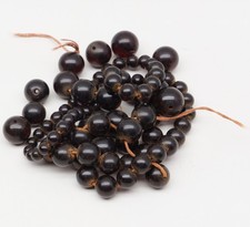 Loose Unstrung Dark 'Black' Cherry Red Bakelite Round Beads Vintage Antique picture