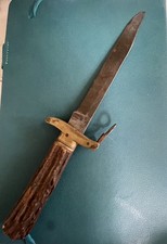 Rare Antique 19th Century Half-Folding Bowie Knife Genuine Stag Fixed Guard 9.5