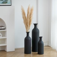Sziqiqi Black Tall Floor Vase, Metal Vases with Honeycomb Texture, 3Pcs picture