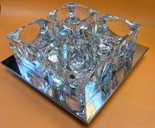 Vintage 1970s Mid Century LIGHTOLIER Ice Cube CEILING LAMP Glass Chrome Light picture