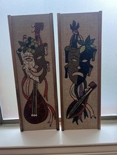 Vintage Mid Century Set of 2 Comedy & Tragedy Framed Gravel Pebble Art picture
