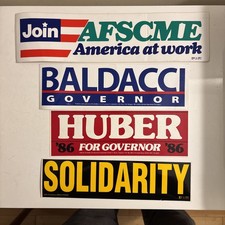 VINTAGE 4 Different Bumper Stickers 1980s  Solidarity Maine politics union picture