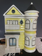 Beautiful Vintage 1979 Otagiri Dark Yellow Victorian House Cookie Jar w/Lid picture