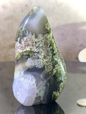 Moss Agate Freeform with Druzy Quartz Pocket — Green & Pink Moss in Clear Cha... picture