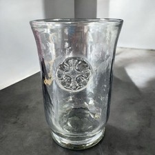 1970s Hand Blown Transparent Black Glass Vase Utensil Holder Applied Medallion picture