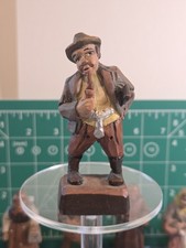 Vintage Wood Carving Folk Art Man Figure Pipe Smoker Umbrella ANRI ? picture