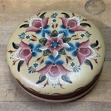 Vintage Hand Painted Wooden Folk Art Floral Trinket Jewelry Box picture