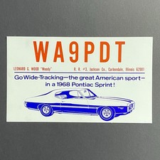 Vintage Amateur Ham Radio CB QSL Card Postcard Illinois 1968 Pontiac Sprint picture