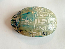 Egyptian stone scarab, handmade with carved hieroglyphs, authentic ancient style picture