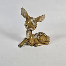Vintage Ceramic Fawn Deer Figurine Big Eyes Glazed Painted Mid Century Kitsch picture