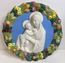 Vintage Italian Majolica 11.75” Della Robbia Madonna & Child Ceramic Rare picture