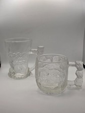 Vintage 1993 McDonalds Flintstones Glass Mugs Set of 2 Mammoth & Rocky Road Mugs picture