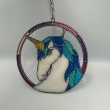 Vintage Unicorn Stained Glass Suncatcher 80s Rainbow Window Hanging Magic Horse picture