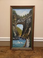 Vtg Natural Bridge Virginia VA Lee Highway US 11 Oil Painting On Canvas Signed picture