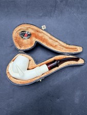 VTG Antique HAND CARVED SERVI MEERSCHAUM HAND PIPE w/CASE picture