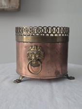 VTG 1960s Planetware Copper Brass Lion Head Pierced Trim Footed Planter Pot  picture