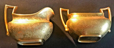 ELEGANT Vintage 1930s  Art Deco Embossed Gold Sugar and Creamer SIGNED OSBORNE picture