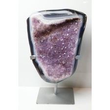 Large Brazilian Amethyst Geode Blue Banded Agate Druzy Crystal on Stand picture