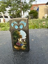 Antique 800 Silver Hand Engraved Lighter  Enamel picture