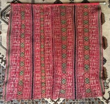 Vintage Peruvian Textile Manta Horses Red/Green Wool Handmade Horses Antique picture