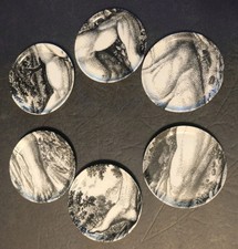 Piero Fornasetti Adamo Coasters Set of 6 (out of 8) w/ Box Italy 1965 3.75