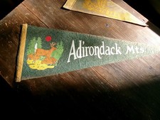 INLET NY FOURTH LAKE AND ADIRONDACKS NY 2 VINTAGE PENNANTS OLD FORGE picture