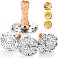 Cookie Stamps Set, 3 Pcs Cookie Stamps round Metal Cookie Press Set with Wooden picture