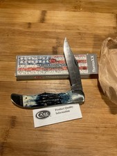 2015 Case XX USA 6165 DAM  Medtr Blue Bone Damascus Folding Hunter Knife X Rare picture