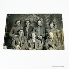 Antique RPPC Photograph 8 Men Group Portrait Hats Miners Railroad Chicago picture