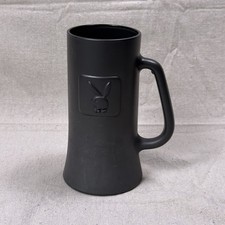 VTG 1970s Playboy Club Glass Mug Beer Stein Tall Matte Black Glass Bunny Logo picture