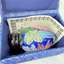 Vintage Golden Treasures Cloisonne Egg w/stand Beautiful Blue Certificate & Box picture