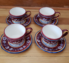 Vintage Ganz Bella Casa Floral Cup & Saucer Set of 4 Burgundy Blue 8 Pc picture